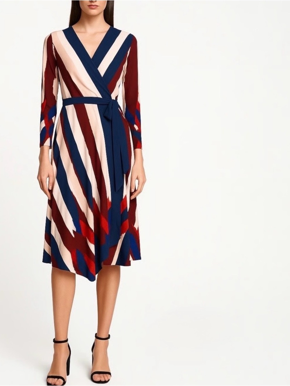 NWT BCBG Maxazria Isabella Striped Asymmetrical Wrap Dress - Size Small